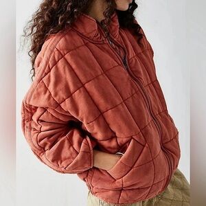Free People Quilted Dolman Jacket Rust